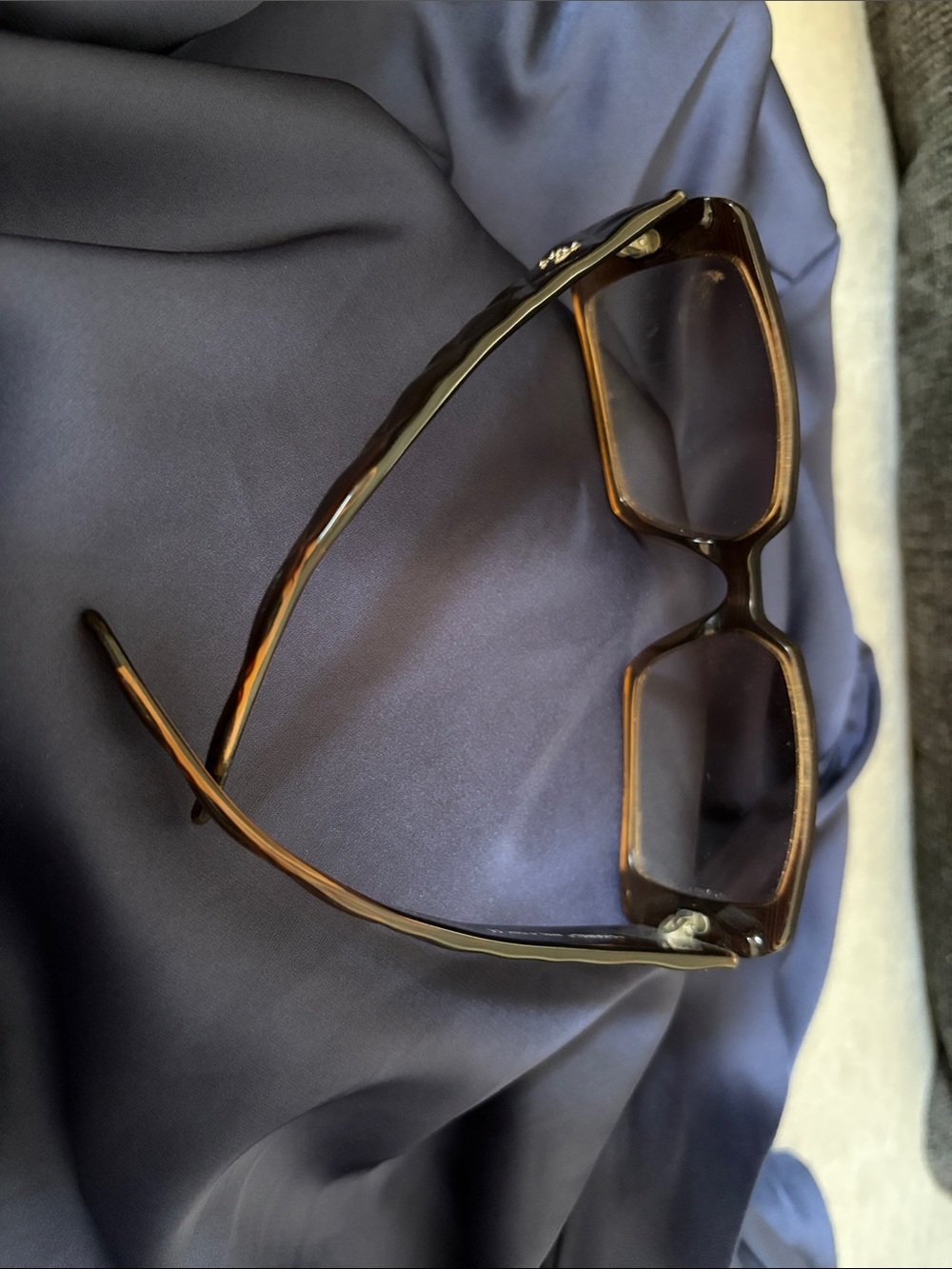 CHANEL Brown Rectangular Sunglasses with Subtle Jewel Accent - Picture 3 of 4